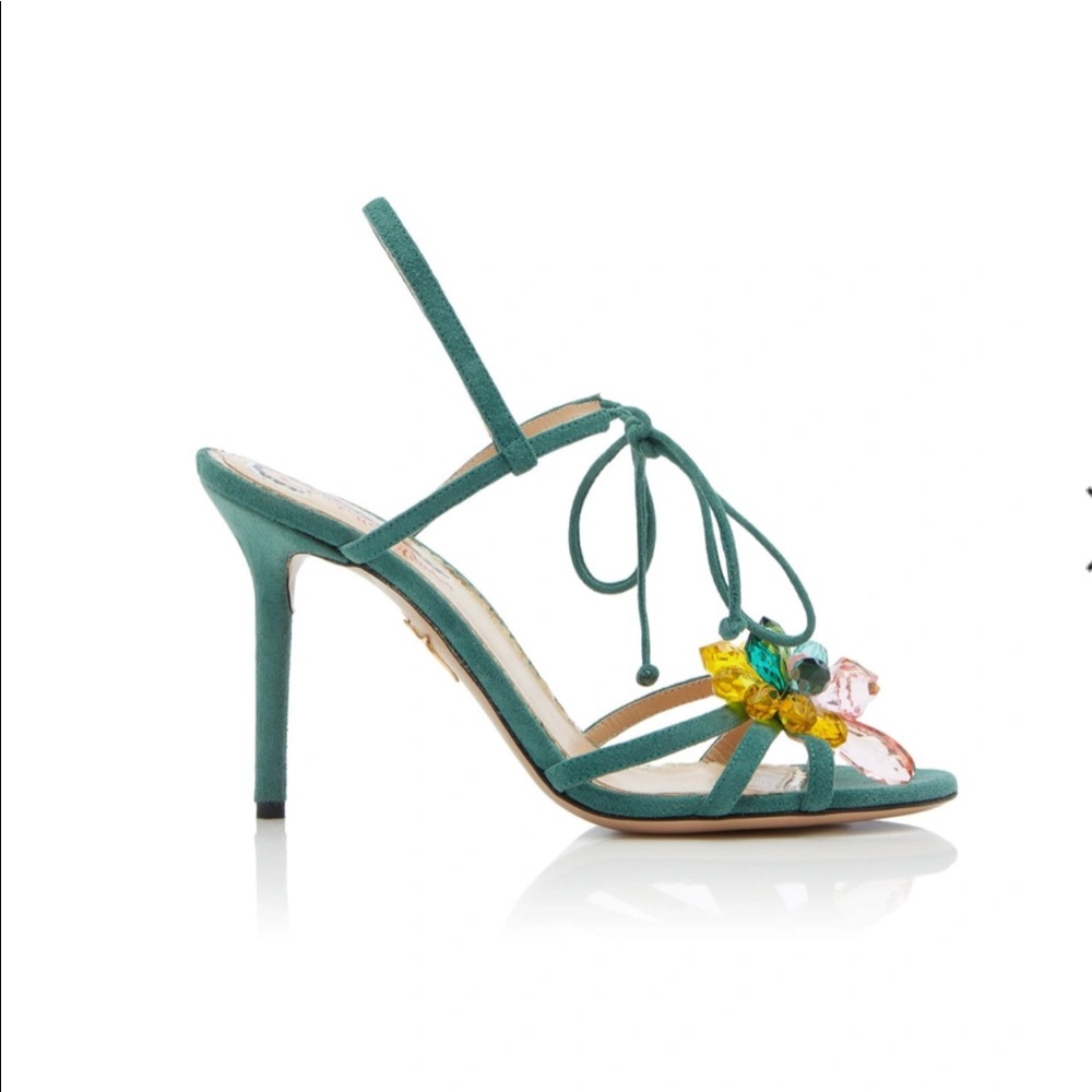 Embellished Suede Ankle Tie High-Heel Sandals Charlotte Olympia